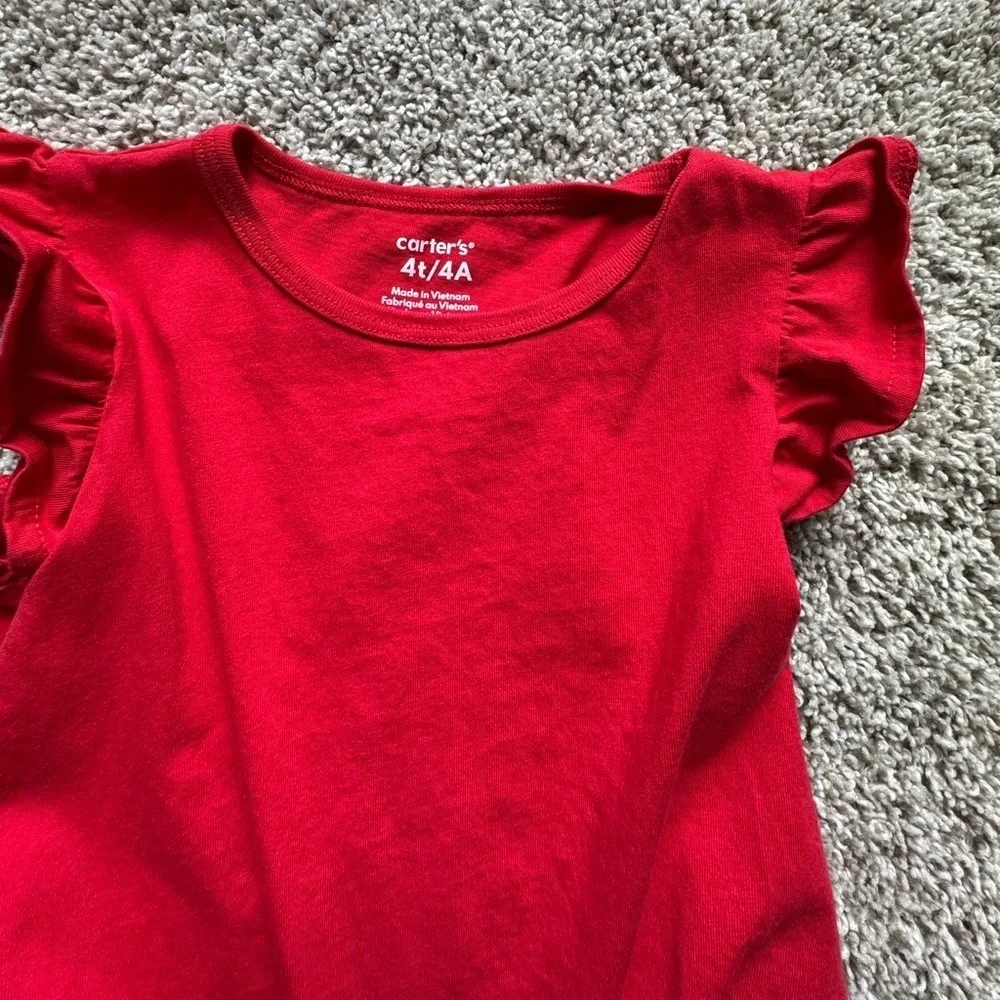 Carter's Red Short Sleeve Tee with Ruffle Detail and knot tie front size 4T